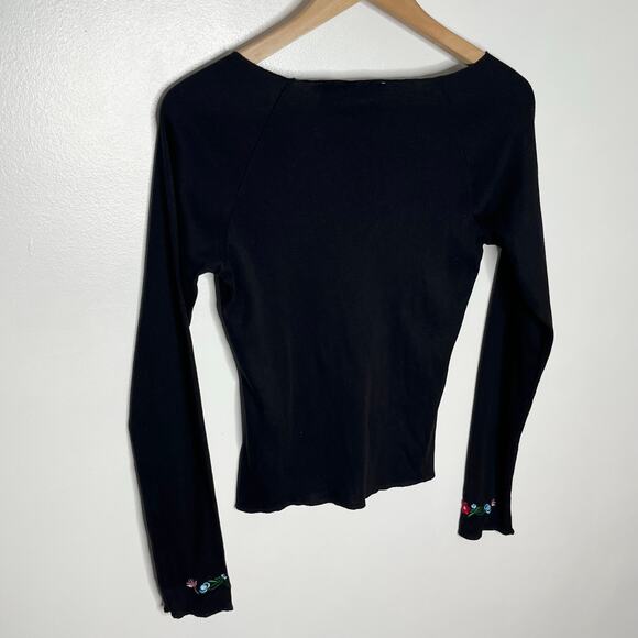 Vintage Y2K Energie Long Sleeve Embroidered Tee Womens Medium Black Floral - Picture 7 of 10